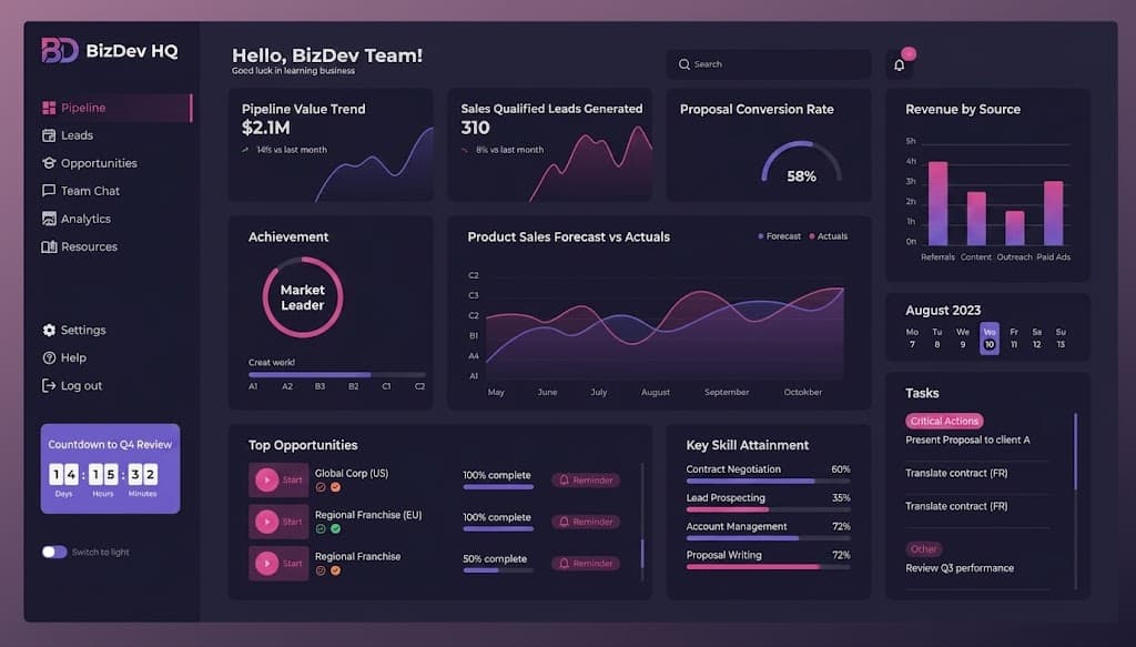 Business development dashboard